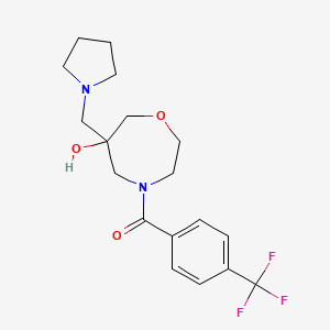 molecular formula C18H23F3N2O3 B5578159 6-(pyrrolidin-1-ylmethyl)-4-[4-(trifluoromethyl)benzoyl]-1,4-oxazepan-6-ol 