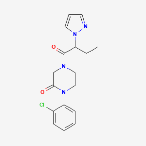 molecular formula C17H19ClN4O2 B5578191 1-(2-氯苯基)-4-[2-(1H-吡唑-1-基)丁酰基]-2-哌嗪酮 