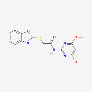 molecular formula C15H14N4O4S B5578315 2-(1,3-benzoxazol-2-ylthio)-N-(4,6-dimethoxy-2-pyrimidinyl)acetamide 