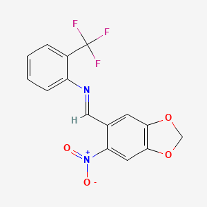 molecular formula C15H9F3N2O4 B5578405 N-[(6-nitro-1,3-benzodioxol-5-yl)methylene]-2-(trifluoromethyl)aniline 