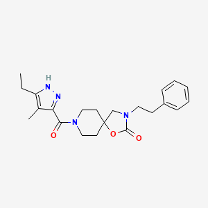 molecular formula C22H28N4O3 B5578459 8-[(3-乙基-4-甲基-1H-吡唑-5-基)羰基]-3-(2-苯乙基)-1-氧杂-3,8-二氮杂螺[4.5]癸烷-2-酮 