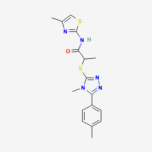 molecular formula C17H19N5OS2 B5578522 2-{[4-methyl-5-(4-methylphenyl)-4H-1,2,4-triazol-3-yl]thio}-N-(4-methyl-1,3-thiazol-2-yl)propanamide 