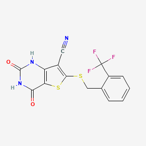 molecular formula C15H8F3N3O2S2 B5578593 4-hydroxy-2-oxo-6-{[2-(trifluoromethyl)benzyl]thio}-1,2-dihydrothieno[3,2-d]pyrimidine-7-carbonitrile 