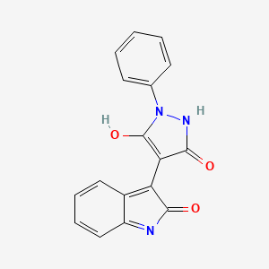 molecular formula C17H11N3O3 B5578629 4-(2-oxo-1,2-dihydro-3H-indol-3-ylidene)-1-phenyl-3,5-pyrazolidinedione 