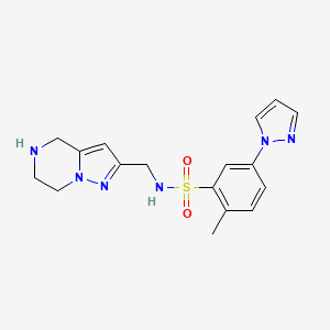 molecular formula C17H20N6O2S B5578706 2-methyl-5-(1H-pyrazol-1-yl)-N-(4,5,6,7-tetrahydropyrazolo[1,5-a]pyrazin-2-ylmethyl)benzenesulfonamide hydrochloride 