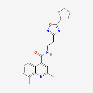molecular formula C20H22N4O3 B5578714 2,8-dimethyl-N-{2-[5-(tetrahydro-2-furanyl)-1,2,4-oxadiazol-3-yl]ethyl}-4-quinolinecarboxamide 