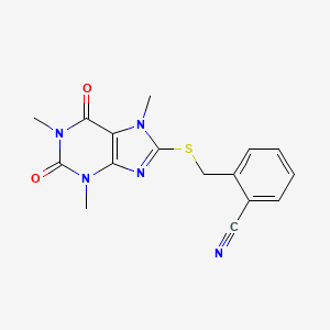 molecular formula C16H15N5O2S B5578856 2-{[(1,3,7-trimethyl-2,6-dioxo-2,3,6,7-tetrahydro-1H-purin-8-yl)thio]methyl}benzonitrile 