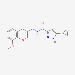 molecular formula C18H21N3O3 B5578910 3-cyclopropyl-N-[(8-methoxy-3,4-dihydro-2H-chromen-3-yl)methyl]-1H-pyrazole-5-carboxamide 