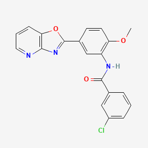 molecular formula C20H14ClN3O3 B5579006 3-chloro-N-(2-methoxy-5-[1,3]oxazolo[4,5-b]pyridin-2-ylphenyl)benzamide 