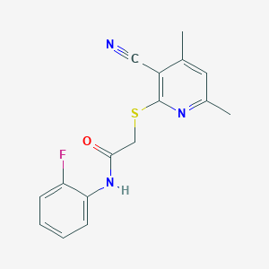 molecular formula C16H14FN3OS B5579053 2-[(3-氰基-4,6-二甲基-2-吡啶基)硫代]-N-(2-氟苯基)乙酰胺 