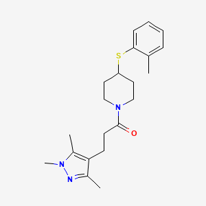 molecular formula C21H29N3OS B5579077 4-[(2-甲苯基)硫代]-1-[3-(1,3,5-三甲基-1H-吡唑-4-基)丙酰]哌啶 