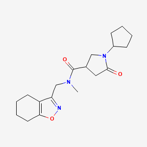 molecular formula C19H27N3O3 B5579162 1-cyclopentyl-N-methyl-5-oxo-N-(4,5,6,7-tetrahydro-1,2-benzisoxazol-3-ylmethyl)-3-pyrrolidinecarboxamide 