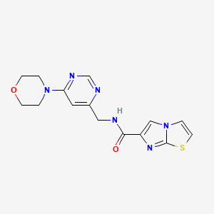 molecular formula C15H16N6O2S B5579221 N-{[6-(4-morpholinyl)-4-pyrimidinyl]methyl}imidazo[2,1-b][1,3]thiazole-6-carboxamide 