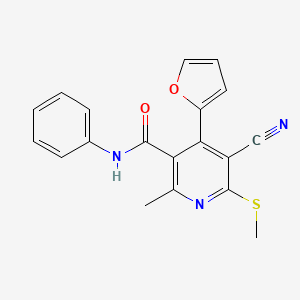 molecular formula C19H15N3O2S B5579232 5-cyano-4-(2-furyl)-2-methyl-6-(methylthio)-N-phenylnicotinamide 