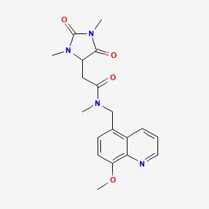 molecular formula C19H22N4O4 B5579260 2-(1,3-dimethyl-2,5-dioxo-4-imidazolidinyl)-N-[(8-methoxy-5-quinolinyl)methyl]-N-methylacetamide 