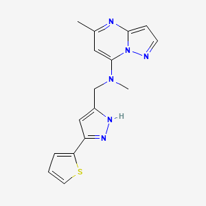 molecular formula C16H16N6S B5579440 N,5-dimethyl-N-{[3-(2-thienyl)-1H-pyrazol-5-yl]methyl}pyrazolo[1,5-a]pyrimidin-7-amine 