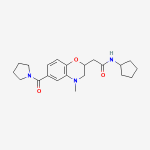 molecular formula C21H29N3O3 B5579621 N-cyclopentyl-2-[4-methyl-6-(pyrrolidin-1-ylcarbonyl)-3,4-dihydro-2H-1,4-benzoxazin-2-yl]acetamide 