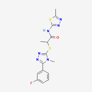 molecular formula C15H15FN6OS2 B5579676 2-{[5-(3-fluorophenyl)-4-methyl-4H-1,2,4-triazol-3-yl]thio}-N-(5-methyl-1,3,4-thiadiazol-2-yl)propanamide 