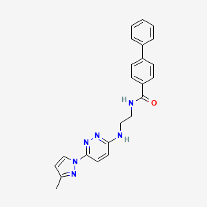 molecular formula C23H22N6O B5579685 N-(2-{[6-(3-methyl-1H-pyrazol-1-yl)-3-pyridazinyl]amino}ethyl)-4-biphenylcarboxamide 