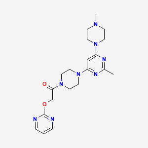 molecular formula C20H28N8O2 B5579695 2-methyl-4-(4-methyl-1-piperazinyl)-6-{4-[(2-pyrimidinyloxy)acetyl]-1-piperazinyl}pyrimidine 