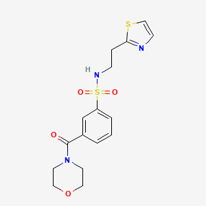 molecular formula C16H19N3O4S2 B5579823 3-(morpholin-4-ylcarbonyl)-N-[2-(1,3-thiazol-2-yl)ethyl]benzenesulfonamide 