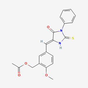 molecular formula C20H18N2O4S B5579838 2-methoxy-5-[(5-oxo-1-phenyl-2-thioxo-4-imidazolidinylidene)methyl]benzyl acetate 