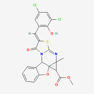 methyl 9-(3,5-dichloro-2-hydroxybenzylidene)-6a-methyl-10-oxo-6,6a,9,10-tetrahydro-11aH-[1]benzofuro[2,3-e]cyclopropa[d][1,3]thiazolo[3,2-a]pyrimidine-6-carboxylate