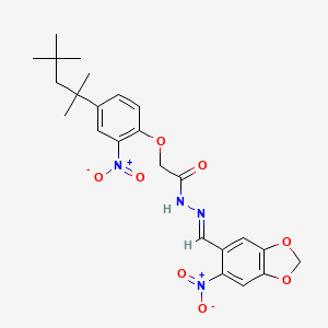 molecular formula C24H28N4O8 B5580741 N'-[(6-硝基-1,3-苯并二氧杂环-5-基)亚甲基]-2-[2-硝基-4-(1,1,3,3-四甲基丁基)苯氧基]乙酰肼 