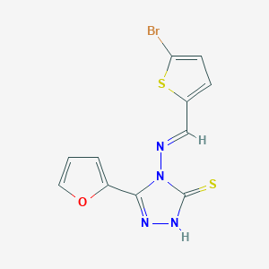 molecular formula C11H7BrN4OS2 B5581067 4-{[(5-bromo-2-thienyl)methylene]amino}-5-(2-furyl)-4H-1,2,4-triazole-3-thiol 