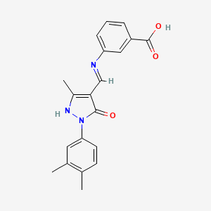 molecular formula C20H19N3O3 B5581436 3-({[1-(3,4-dimethylphenyl)-3-methyl-5-oxo-1,5-dihydro-4H-pyrazol-4-ylidene]methyl}amino)benzoic acid 