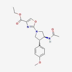 molecular formula C19H23N3O5 B5581494 ethyl 2-[(3S*,4R*)-3-(acetylamino)-4-(4-methoxyphenyl)-1-pyrrolidinyl]-1,3-oxazole-4-carboxylate 