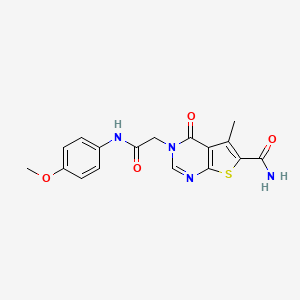 molecular formula C17H16N4O4S B5581706 3-{2-[(4-methoxyphenyl)amino]-2-oxoethyl}-5-methyl-4-oxo-3,4-dihydrothieno[2,3-d]pyrimidine-6-carboxamide 