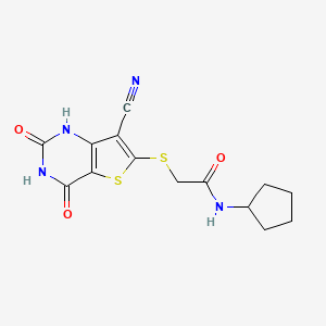 molecular formula C14H14N4O3S2 B5581743 2-[(7-cyano-2,4-dioxo-1,2,3,4-tetrahydrothieno[3,2-d]pyrimidin-6-yl)thio]-N-cyclopentylacetamide 