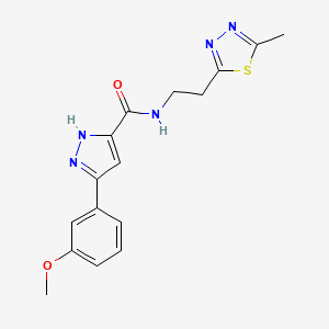 molecular formula C16H17N5O2S B5582072 3-(3-methoxyphenyl)-N-[2-(5-methyl-1,3,4-thiadiazol-2-yl)ethyl]-1H-pyrazole-5-carboxamide 