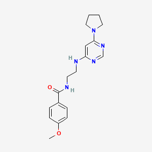 molecular formula C18H23N5O2 B5582229 4-methoxy-N-(2-{[6-(1-pyrrolidinyl)-4-pyrimidinyl]amino}ethyl)benzamide 