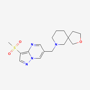 molecular formula C16H22N4O3S B5582499 7-{[3-(methylsulfonyl)pyrazolo[1,5-a]pyrimidin-6-yl]methyl}-2-oxa-7-azaspiro[4.5]decane 