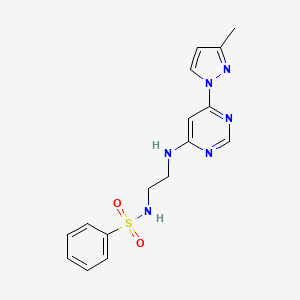 molecular formula C16H18N6O2S B5582531 N-(2-{[6-(3-methyl-1H-pyrazol-1-yl)-4-pyrimidinyl]amino}ethyl)benzenesulfonamide 