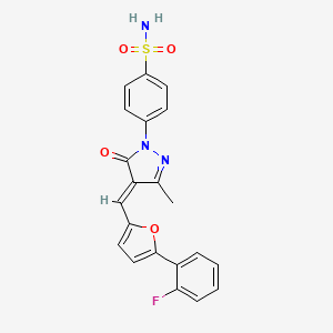 molecular formula C21H16FN3O4S B5582602 4-[(4E)-4-[[5-(2-fluorophenyl)furan-2-yl]methylidene]-3-methyl-5-oxopyrazol-1-yl]benzenesulfonamide 