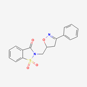 molecular formula C17H14N2O4S B5582644 2-[(3-phenyl-4,5-dihydro-5-isoxazolyl)methyl]-1,2-benzisothiazol-3(2H)-one 1,1-dioxide 