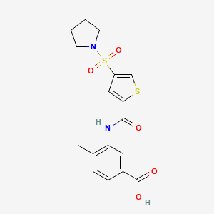 molecular formula C17H18N2O5S2 B5582961 4-methyl-3-({[4-(1-pyrrolidinylsulfonyl)-2-thienyl]carbonyl}amino)benzoic acid 