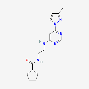 molecular formula C16H22N6O B5583083 N-(2-{[6-(3-methyl-1H-pyrazol-1-yl)-4-pyrimidinyl]amino}ethyl)cyclopentanecarboxamide 