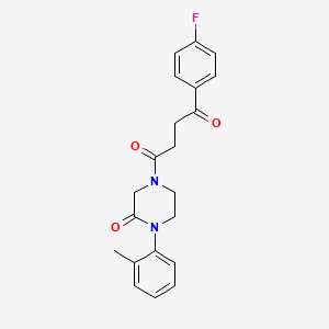 molecular formula C21H21FN2O3 B5583110 4-[4-(4-fluorophenyl)-4-oxobutanoyl]-1-(2-methylphenyl)-2-piperazinone 