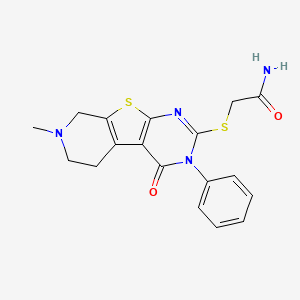 molecular formula C18H18N4O2S2 B5583117 2-[(7-methyl-4-oxo-3-phenyl-3,4,5,6,7,8-hexahydropyrido[4',3':4,5]thieno[2,3-d]pyrimidin-2-yl)thio]acetamide 