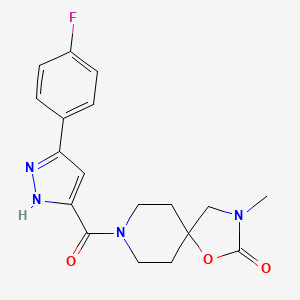 molecular formula C18H19FN4O3 B5583163 8-{[3-(4-fluorophenyl)-1H-pyrazol-5-yl]carbonyl}-3-methyl-1-oxa-3,8-diazaspiro[4.5]decan-2-one 