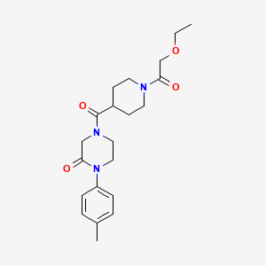 molecular formula C21H29N3O4 B5583206 4-{[1-(ethoxyacetyl)-4-piperidinyl]carbonyl}-1-(4-methylphenyl)-2-piperazinone 