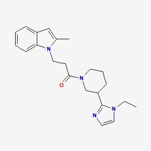 molecular formula C22H28N4O B5583233 1-{3-[3-(1-ethyl-1H-imidazol-2-yl)-1-piperidinyl]-3-oxopropyl}-2-methyl-1H-indole 