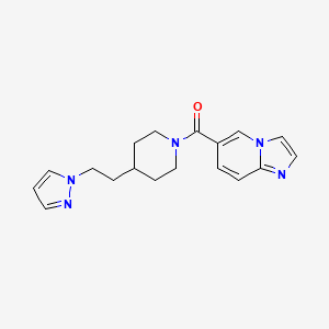 molecular formula C18H21N5O B5583426 6-({4-[2-(1H-pyrazol-1-yl)ethyl]piperidin-1-yl}carbonyl)imidazo[1,2-a]pyridine 