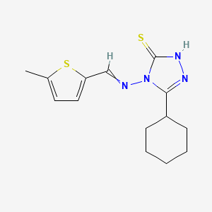 molecular formula C14H18N4S2 B5583687 5-cyclohexyl-4-{[(5-methyl-2-thienyl)methylene]amino}-4H-1,2,4-triazole-3-thiol 