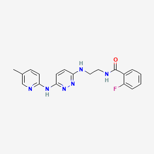 molecular formula C19H19FN6O B5583697 2-fluoro-N-[2-({6-[(5-methyl-2-pyridinyl)amino]-3-pyridazinyl}amino)ethyl]benzamide 