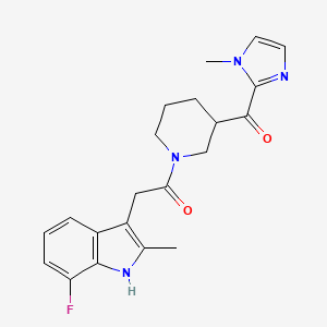 molecular formula C21H23FN4O2 B5583912 {1-[(7-fluoro-2-methyl-1H-indol-3-yl)acetyl]-3-piperidinyl}(1-methyl-1H-imidazol-2-yl)methanone 